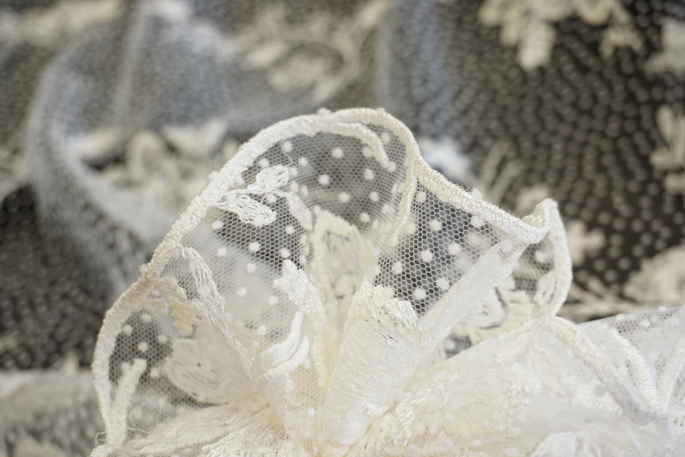 Französische Spitze - Blumen auf Pünktchentüll