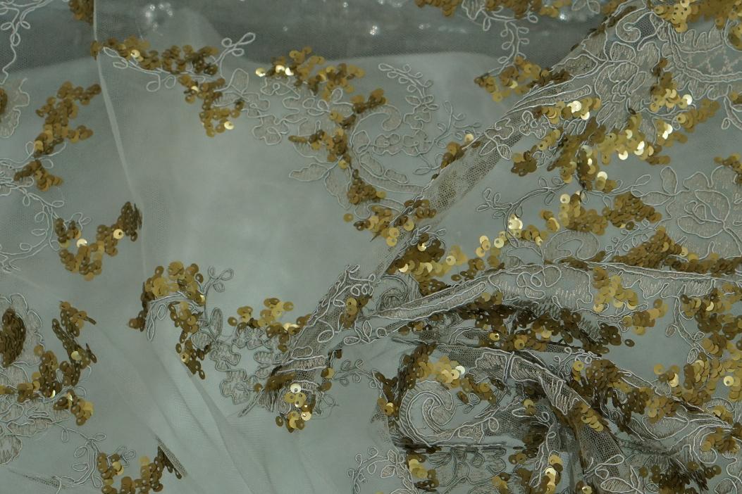 Gimpenspitze mit Pailletten - mint/gold