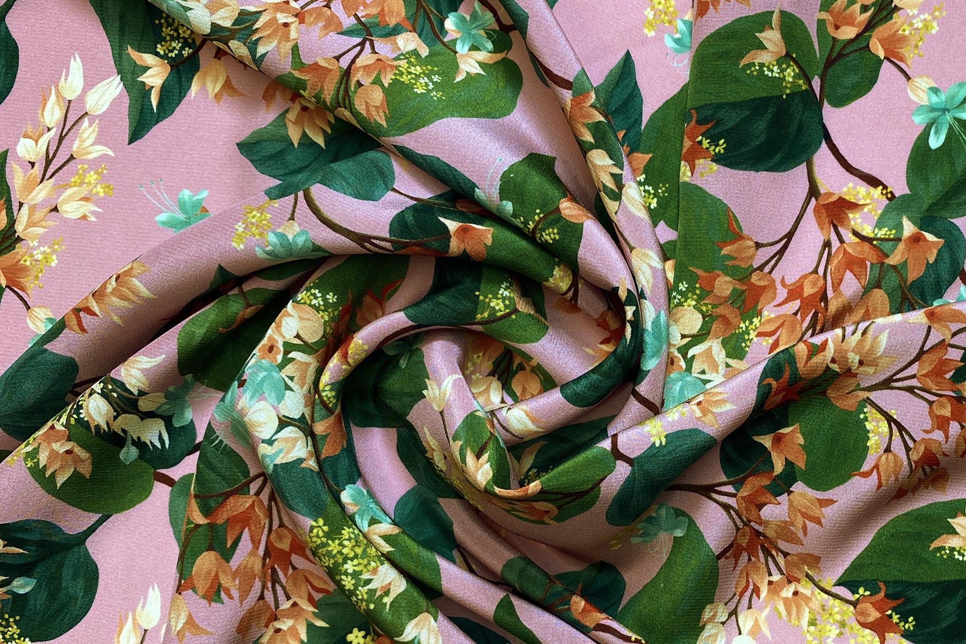 Seiden-Crêpe in rose-grün-apricot