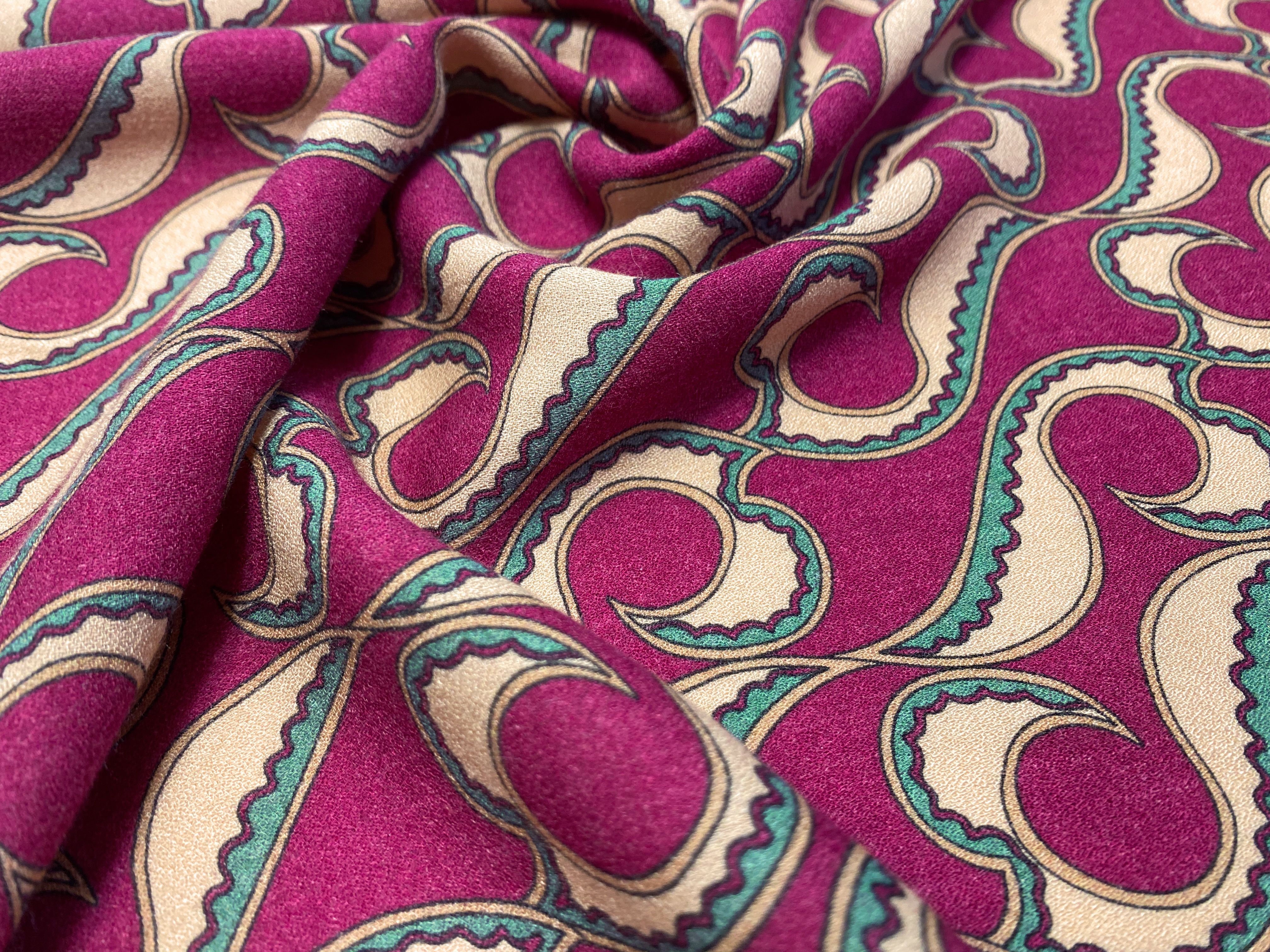 Crepe Schurwollmischung fuchsia-petrol-sand