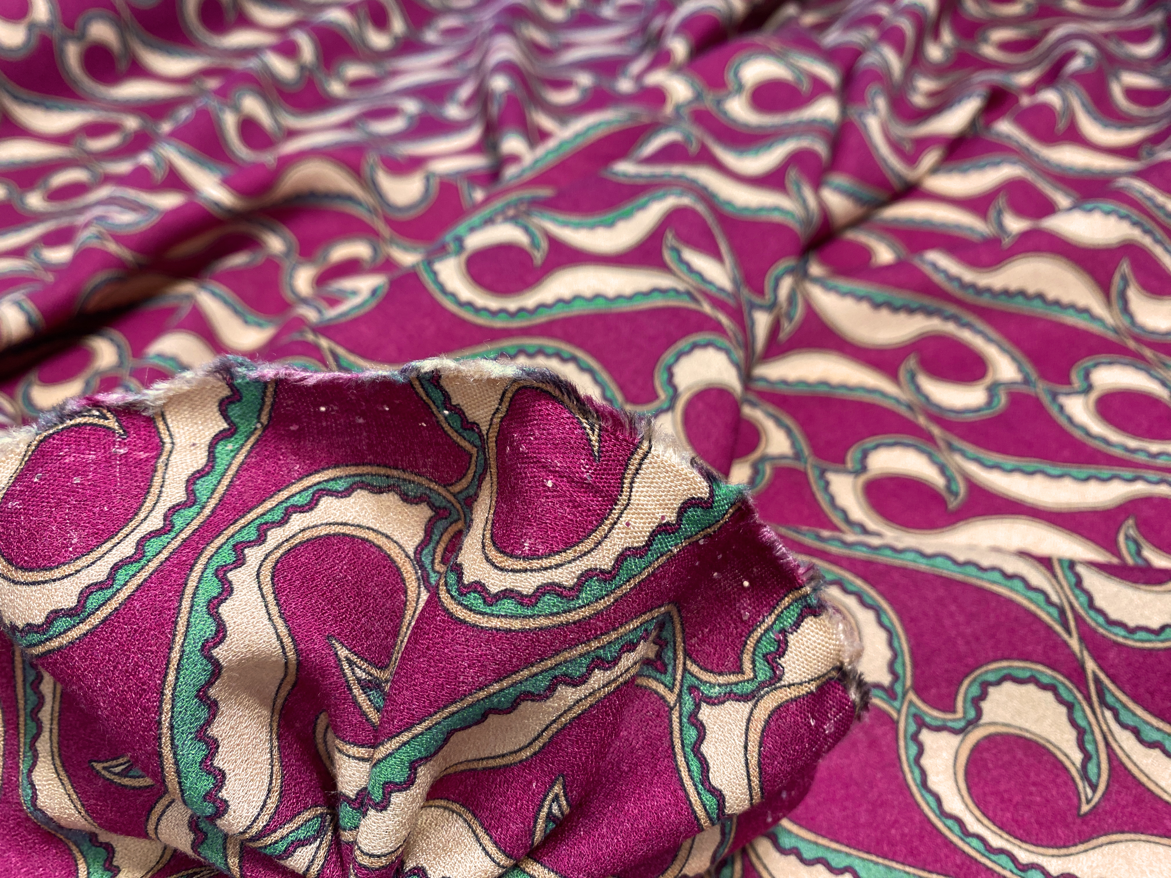 Crepe Schurwollmischung fuchsia-petrol-sand