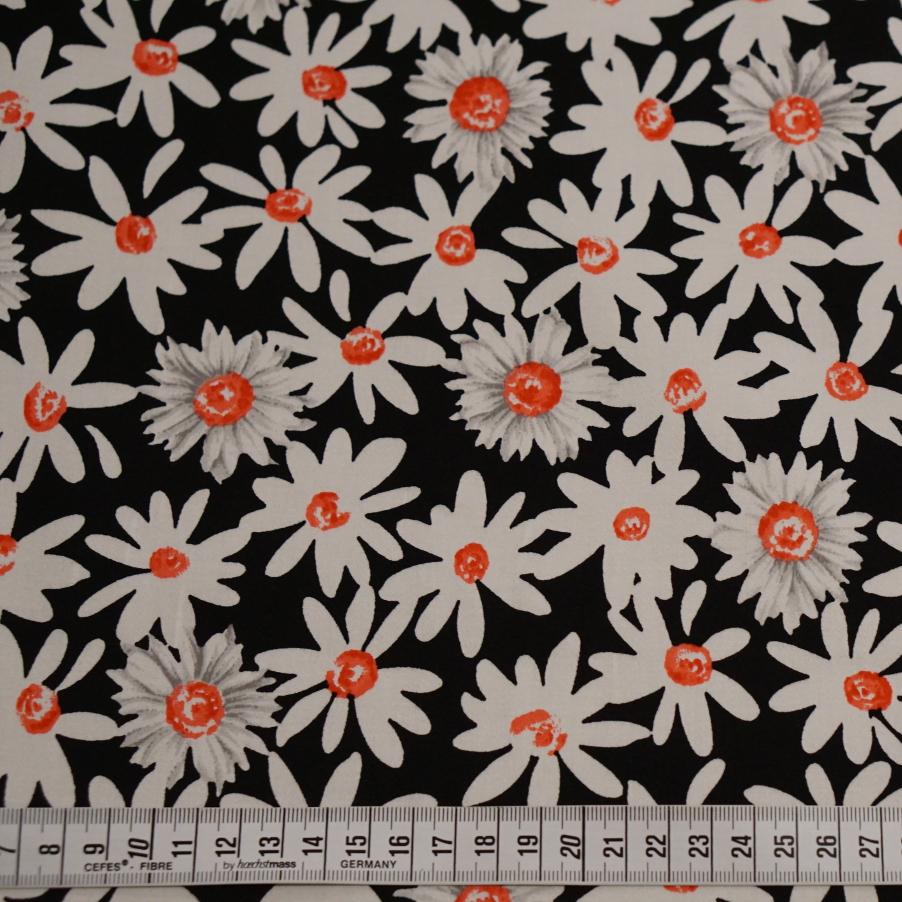 Baumwollstretch - Margeriten auf schwarz