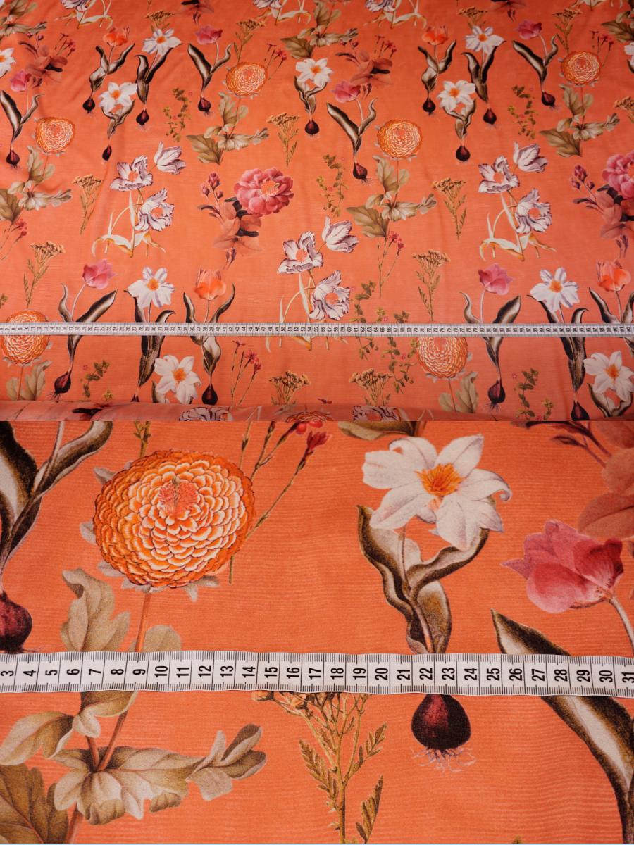 Seidencrêpe - Blumen auf lachs