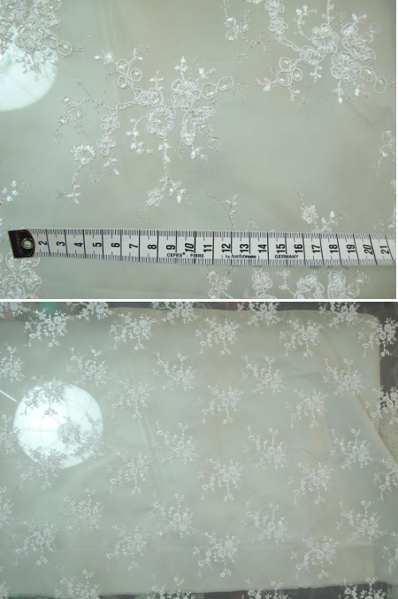 Spitze, weiß mit Silberfaden