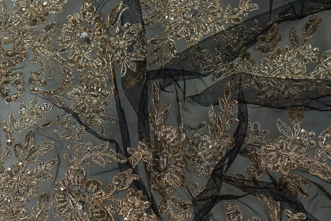Bestickte Spitze - schwarz mit gold
