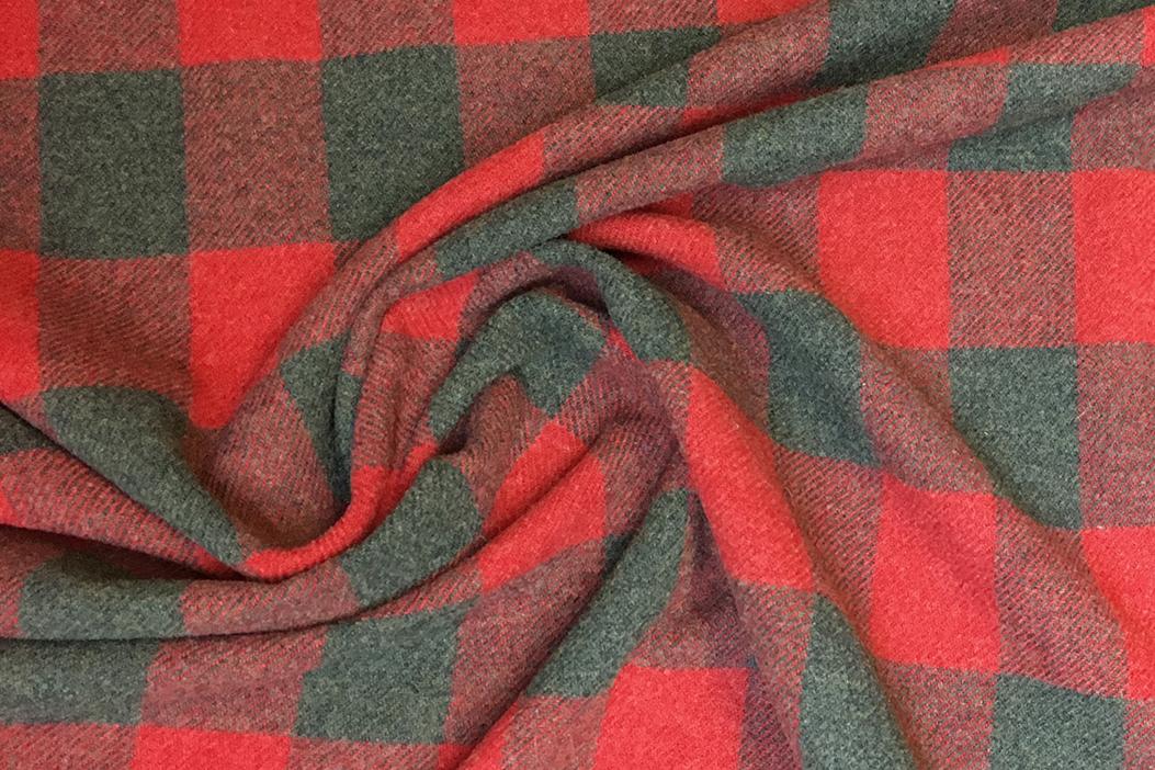 Schurwolle - Karo, rot/braun