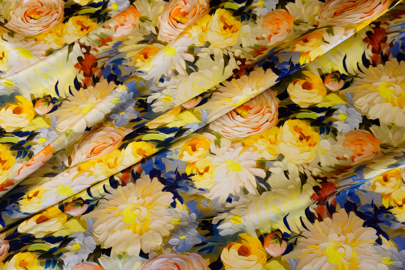 Schwerer Seidensatin - Ölgemälde, gelb