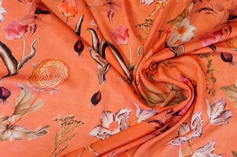 Seidencrêpe - Blumen auf lachs