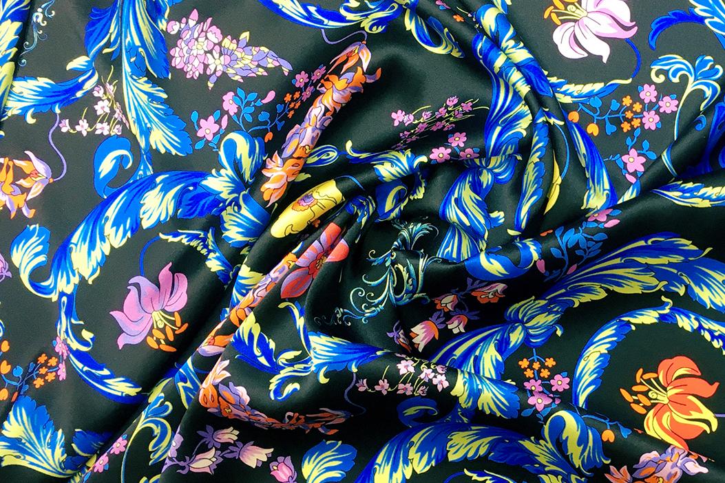 elastische Seide - schwarz-bunt