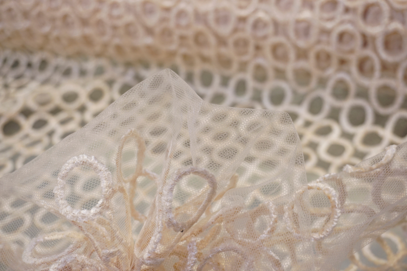 Tüll mit Chenillestickerei - apricot