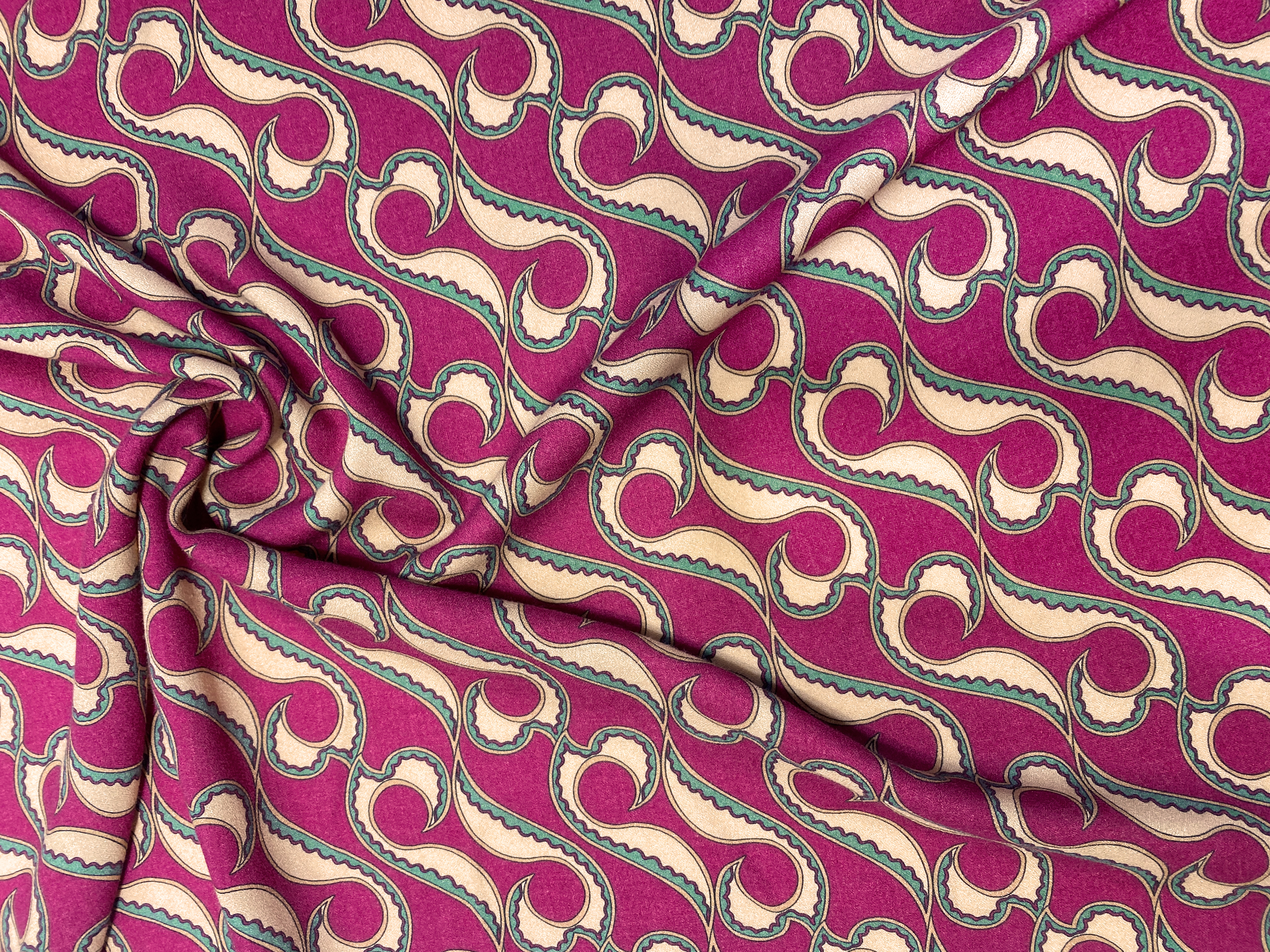 Crepe Schurwollmischung fuchsia-petrol-sand