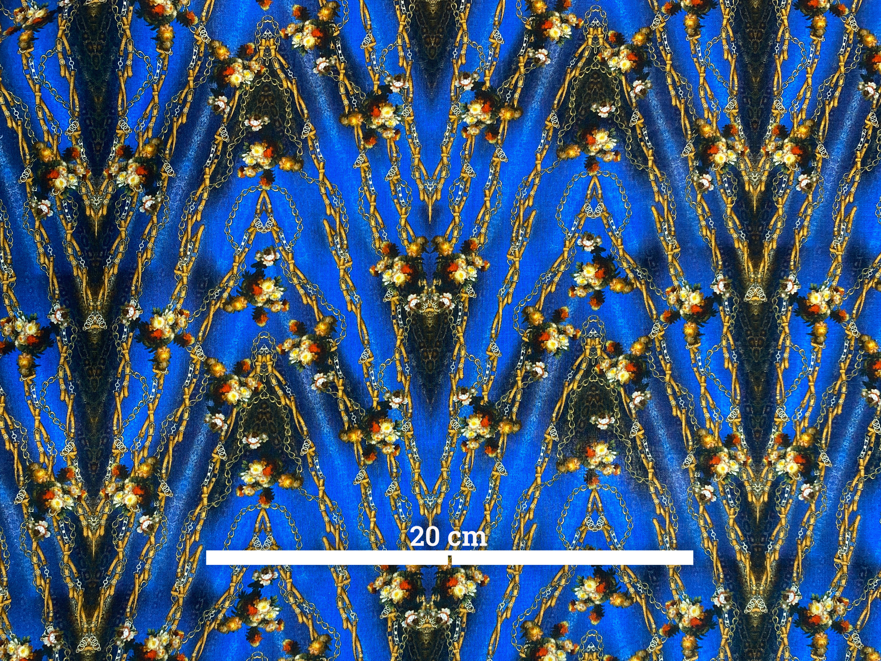 Baumwolle - Blumen auf blau/schwarz