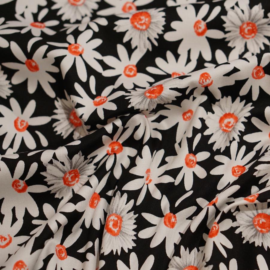 Baumwollstretch - Margeriten auf schwarz