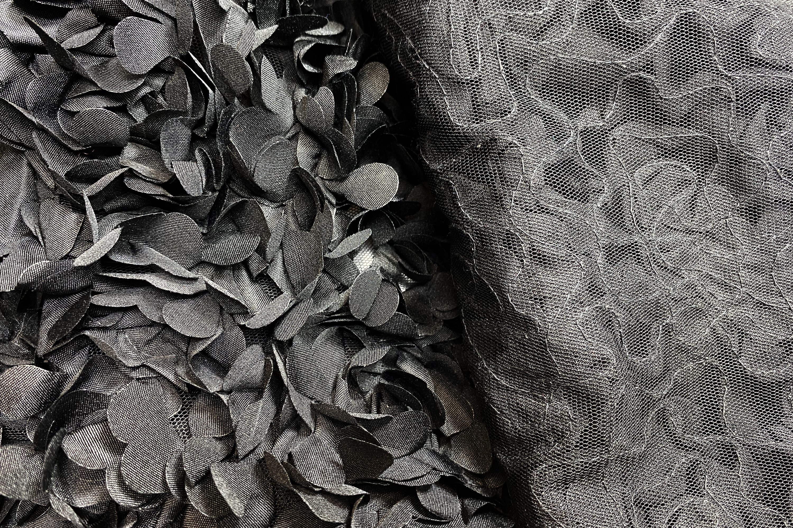 Schwarze Blumen auf Tüll