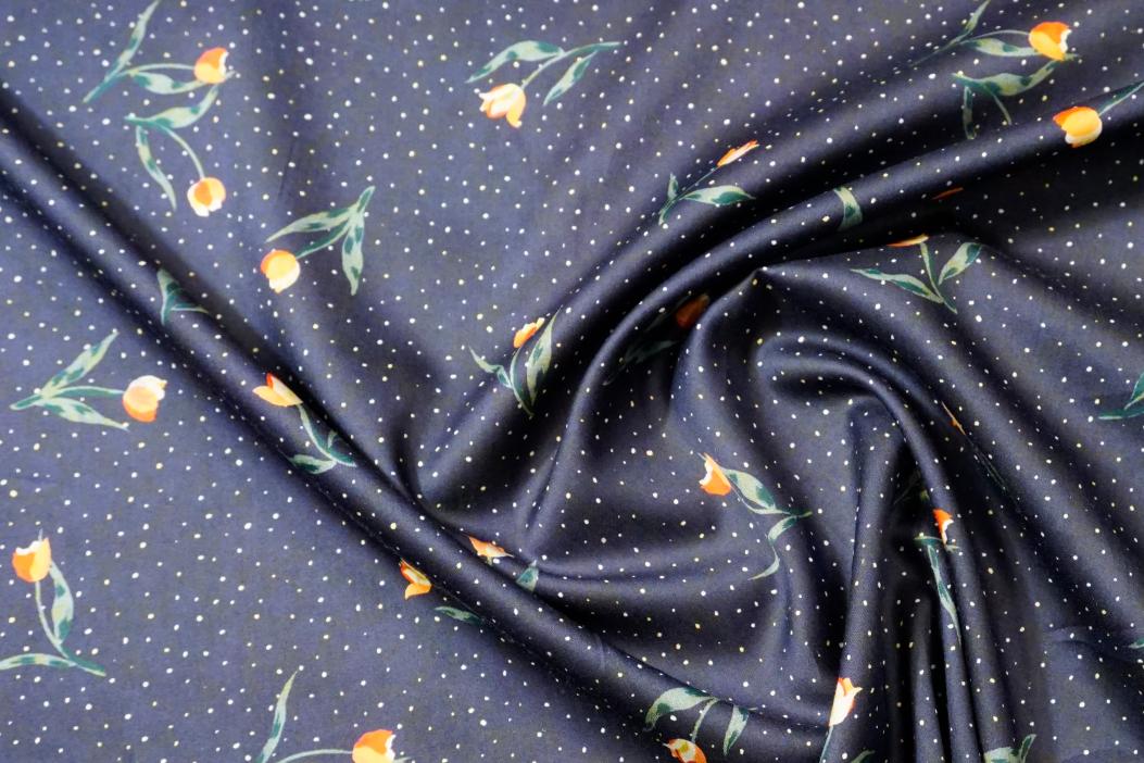 Baumwolle - Tulpen auf nachtblau