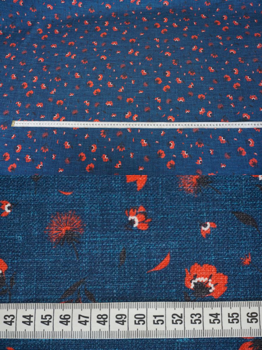 Schurwolle - blau mit roten Blumen