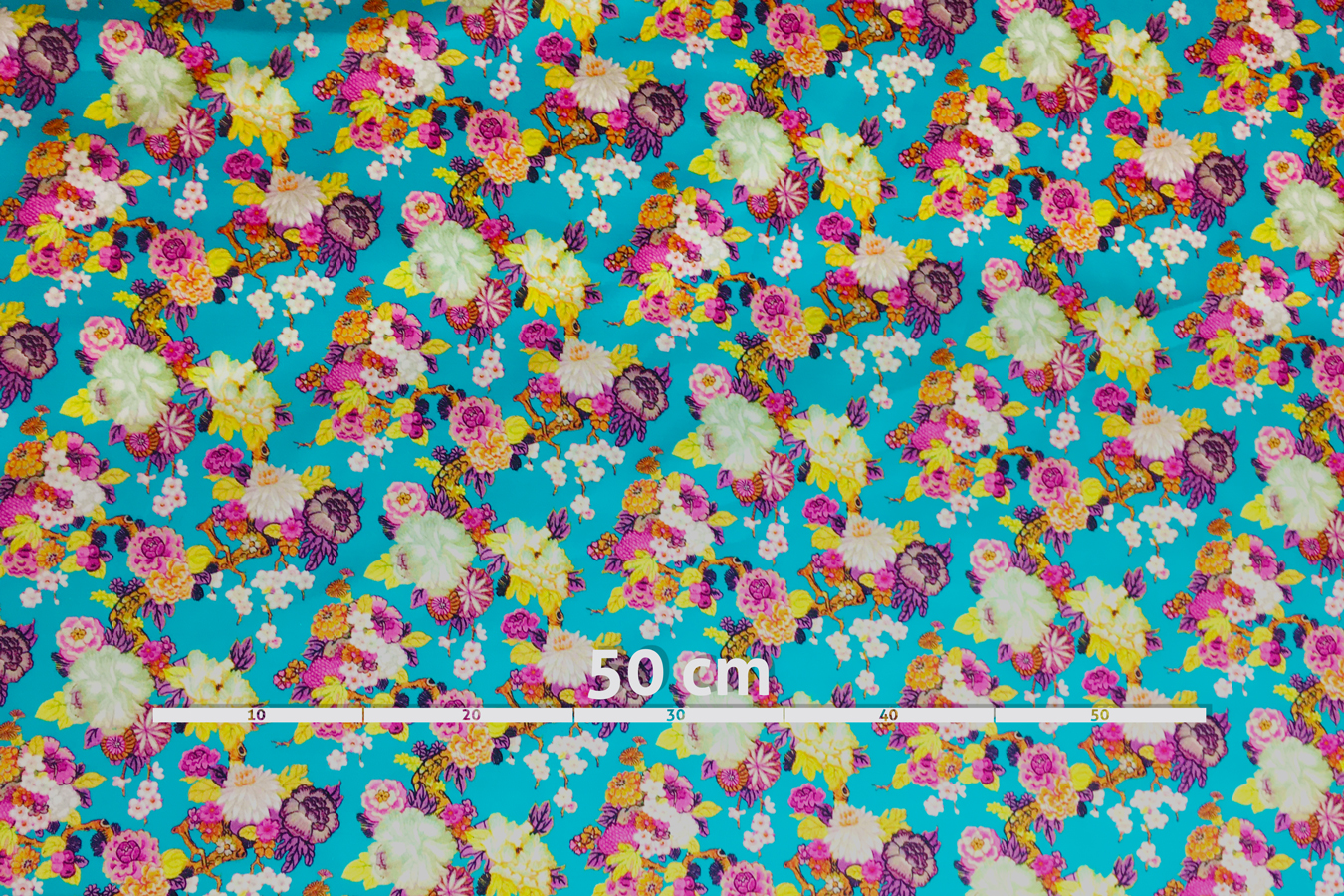 Baumwollstretch - Blüten auf türkis