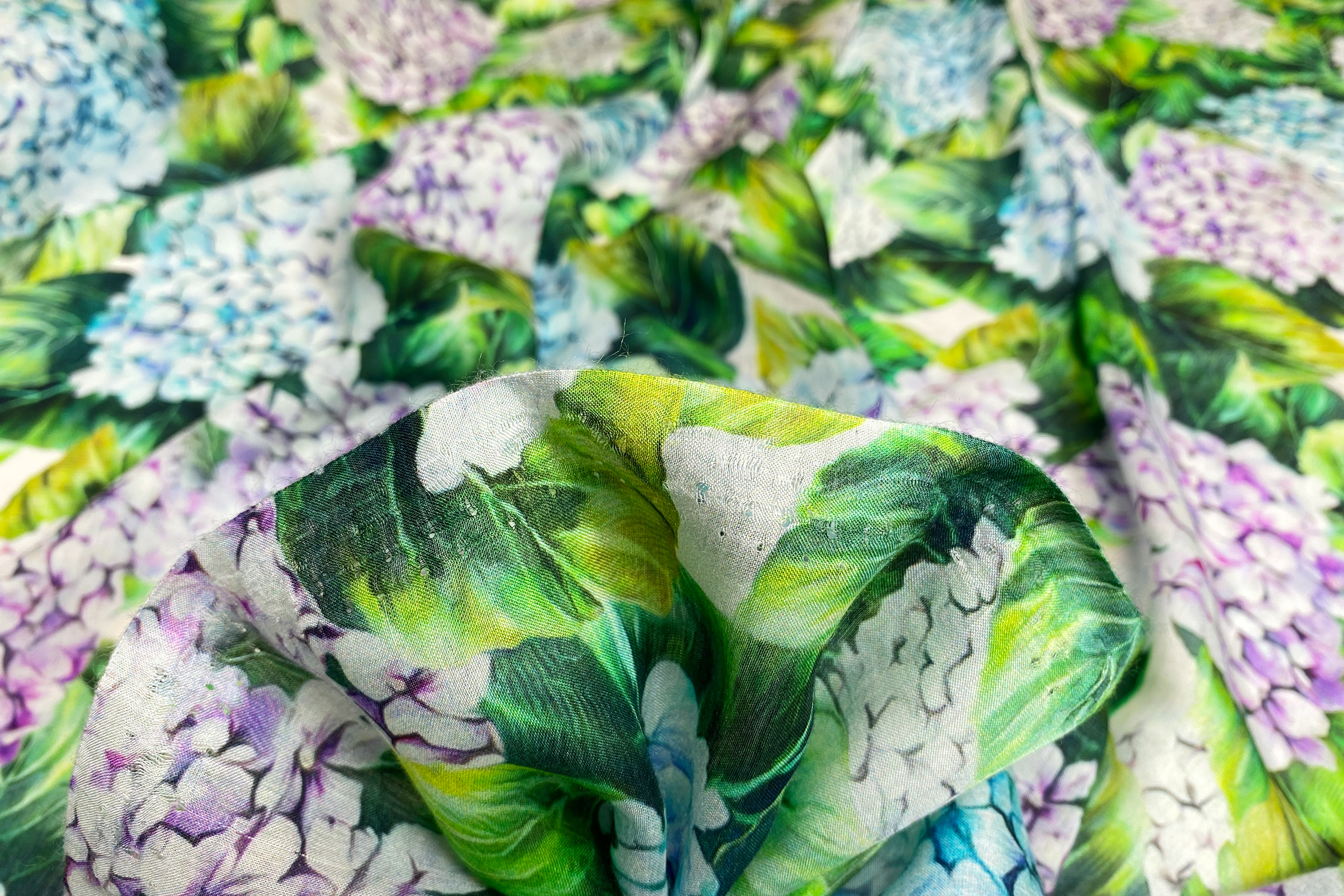 Baumwolle-Seidenmischung Hortensien