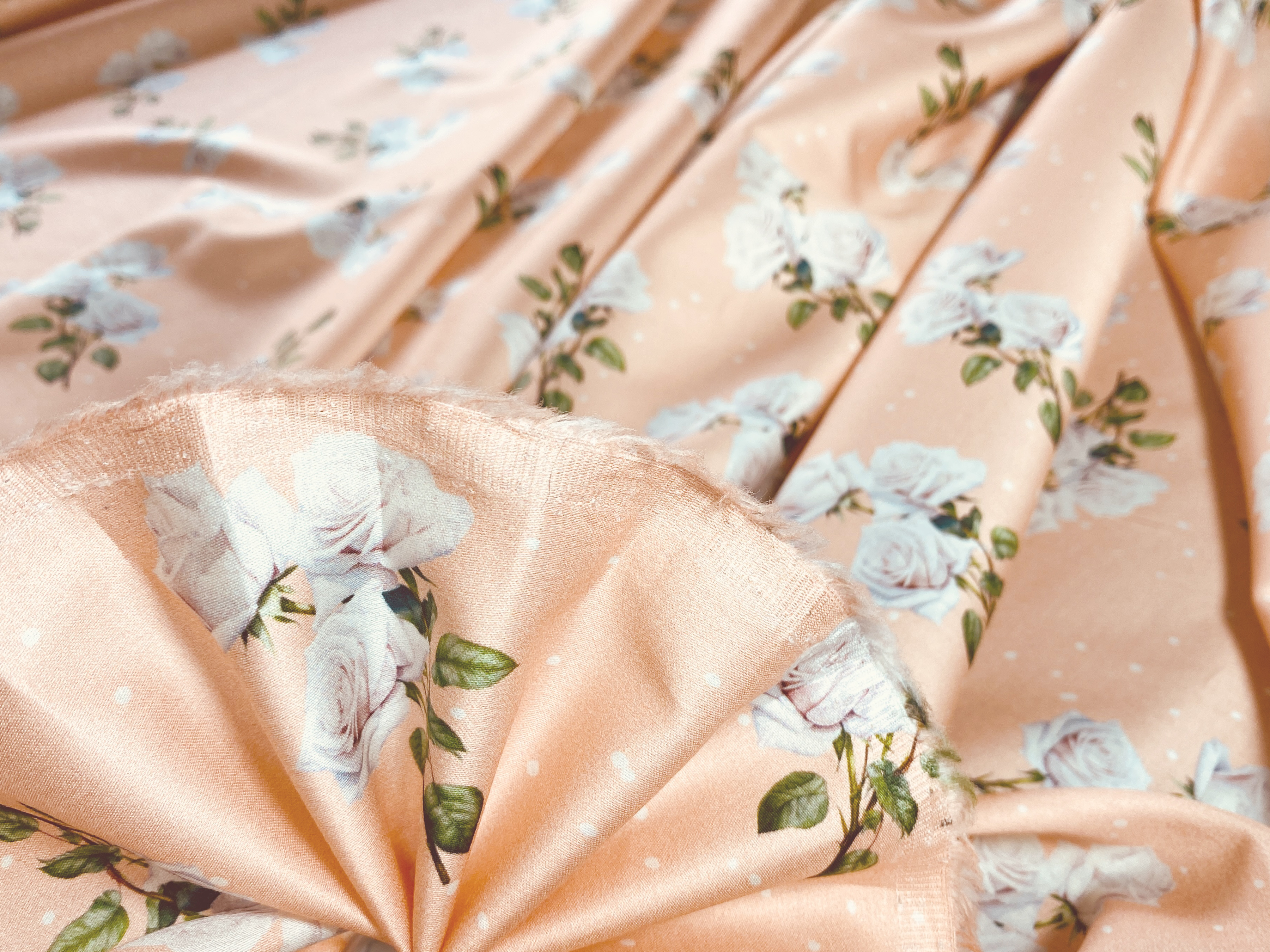 Baumwolle Rosen apricot-weiß
